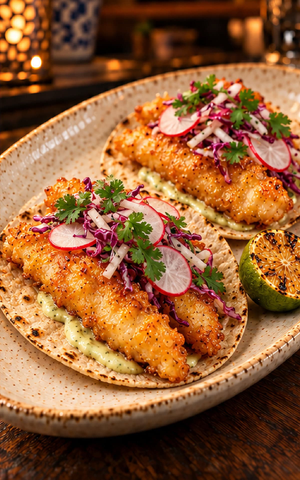 Beer-Battered Red Snapper Tacos presentation