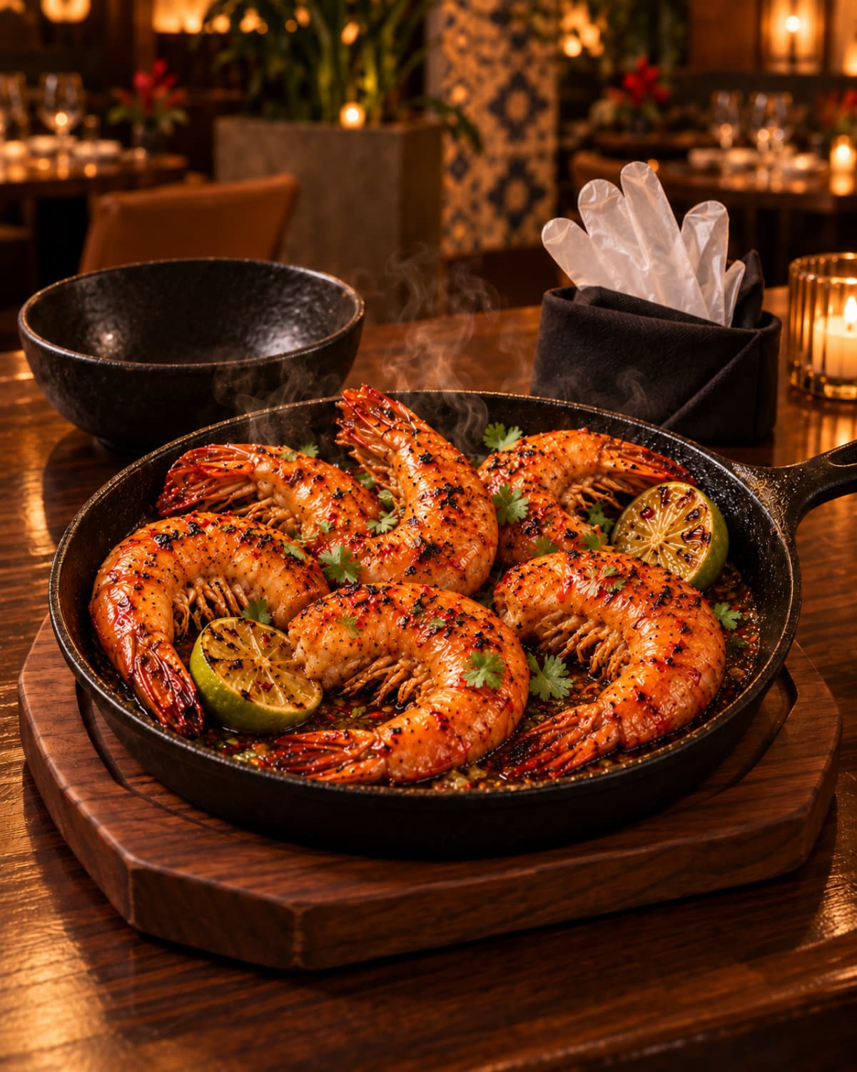 Camarones a la Brasa presentation