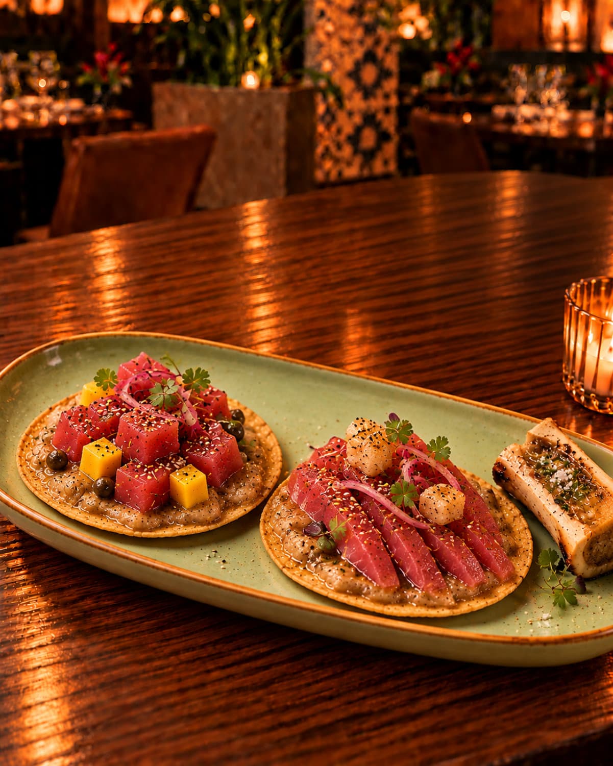 Tostadas de Atún y Tuétano presentation