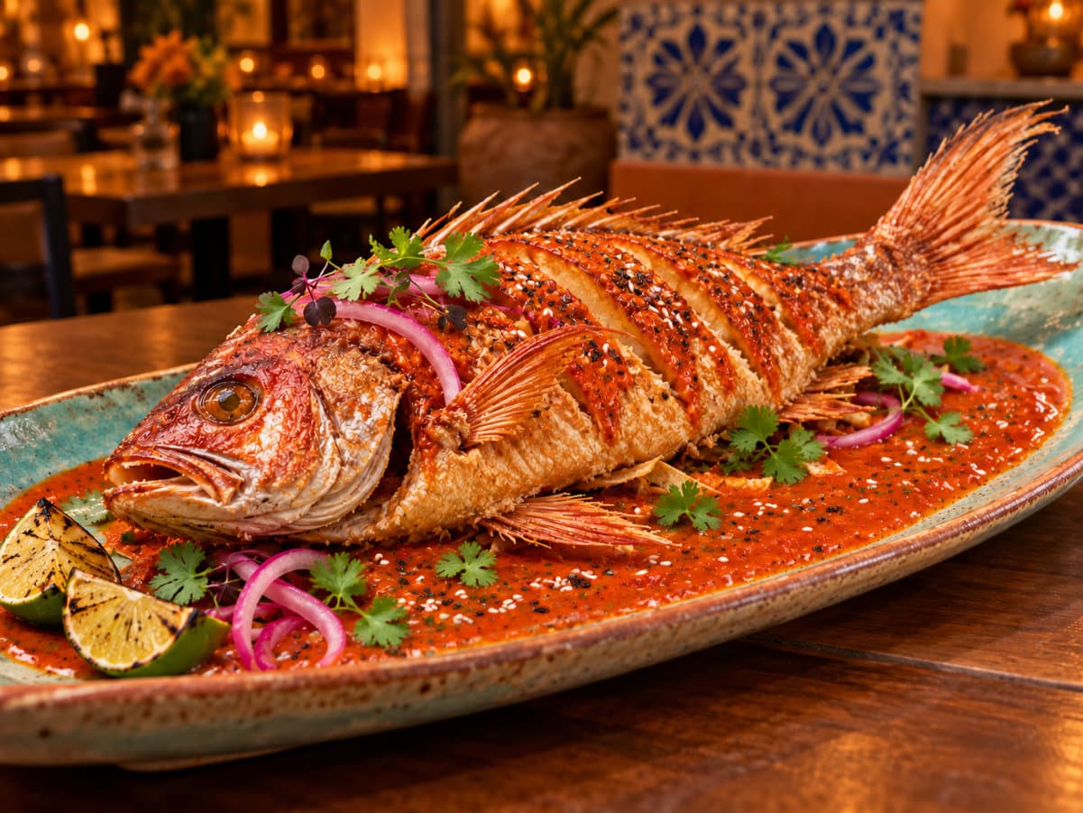 Whole Fried Red Snapper presentation