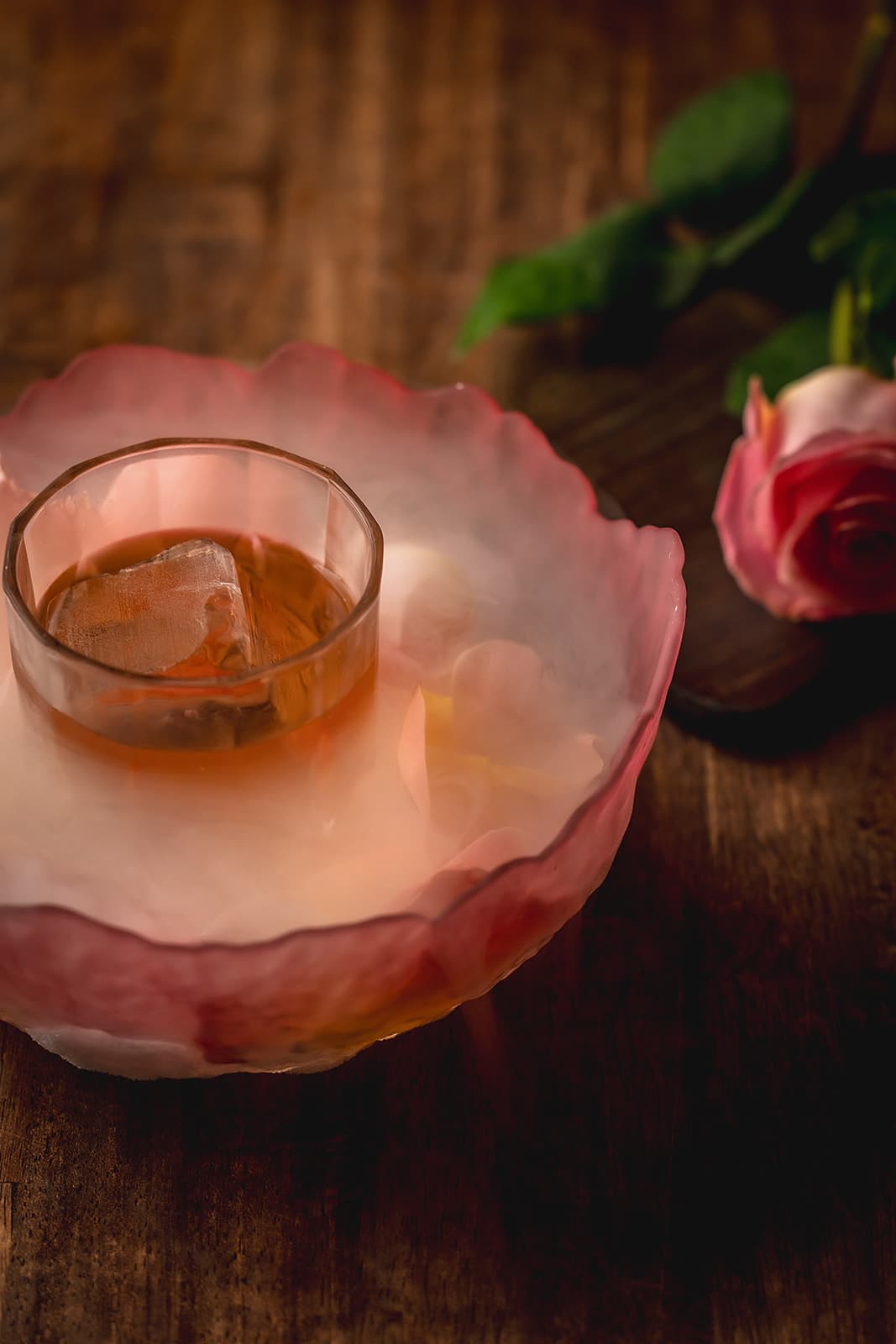 Agave cocktail with rose presentation